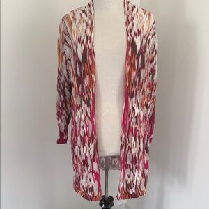 Chico’s Open-Front Abstract Print Women’s Cardigan Sweater - Pink Multi Large